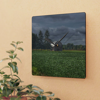 U R There Photography Belsay Grey Among the Pines Rustic Farmhouse Acrylic Analog Wall Clock