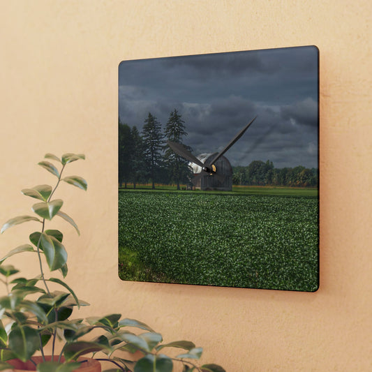 U R There Photography Belsay Grey Among the Pines Rustic Farmhouse Acrylic Analog Wall Clock