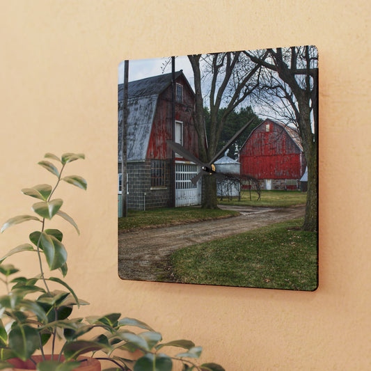 U R There Photography Peck Reds Rustic Farmhouse Acrylic Analog Wall Clock