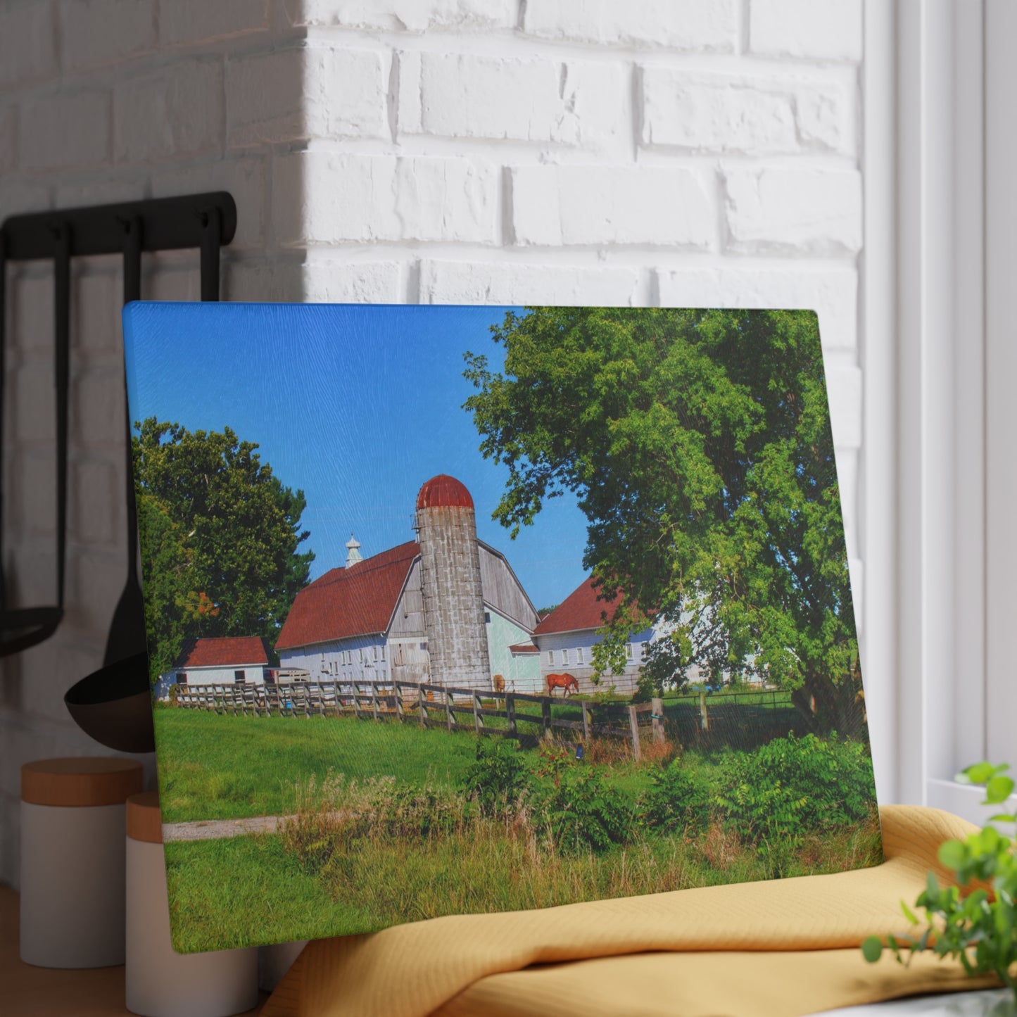 U R There Photography Vienna Roadside White Rustic Farmhouse Tempered-Glass Cutting Board