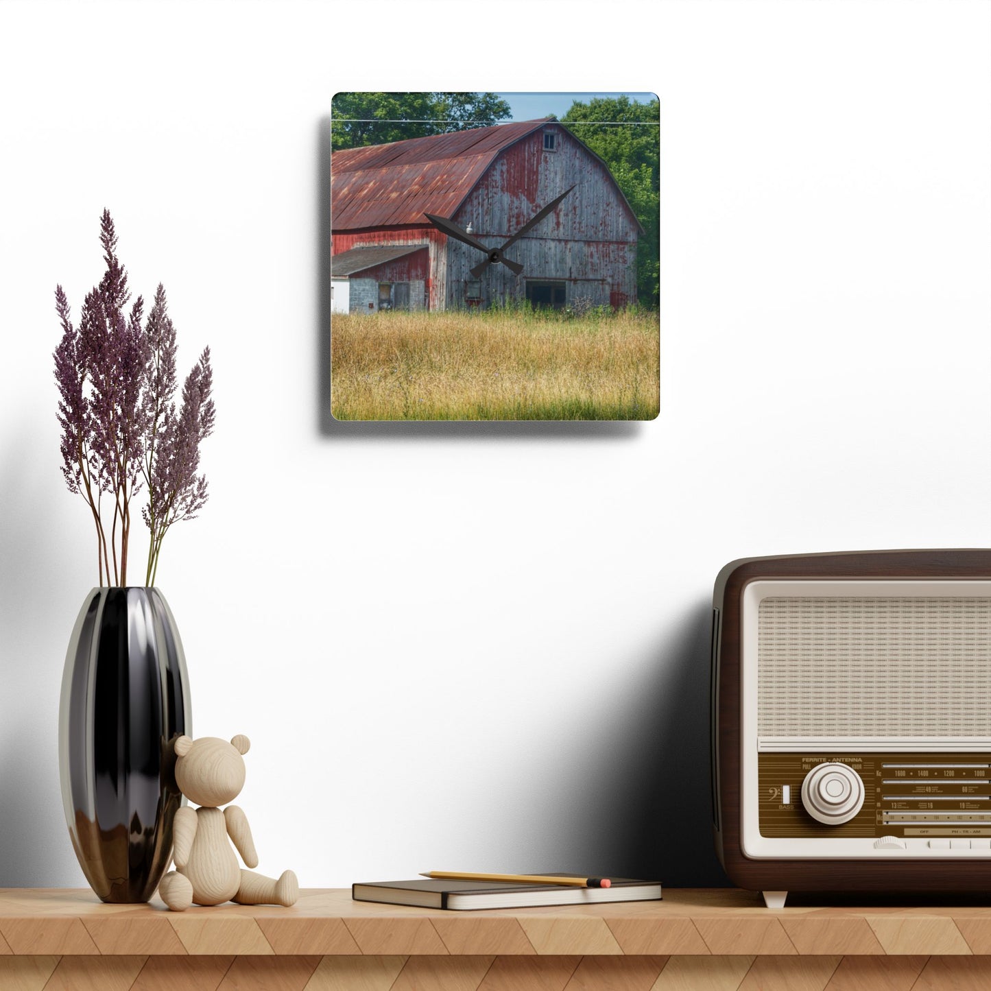 U R There Photography Scott Road Red Rustic Farmhouse Acrylic Analog Wall Clock