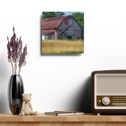 U R There Photography Scott Road Red Rustic Farmhouse Acrylic Analog Wall Clock