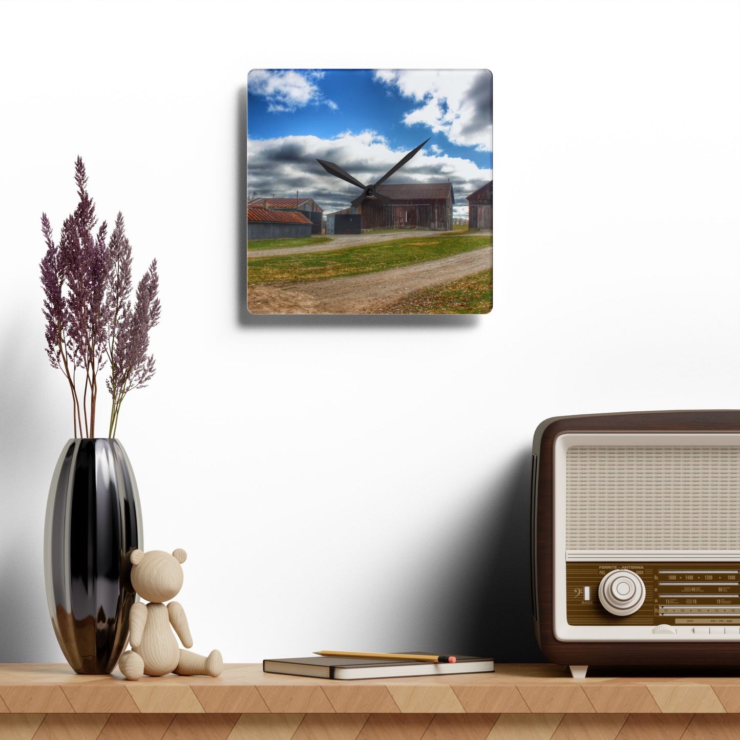 U R There Photography Buckhorn Lake Road Centennial Farm Rustic Farmhouse Acrylic Analog Wall Clock