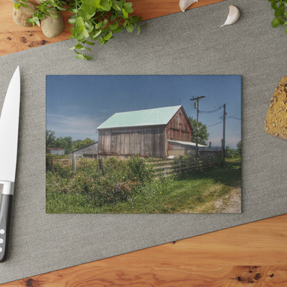 U R There Photography Castle Road Cow Barn I Rustic Farmhouse Tempered-Glass Cutting Board