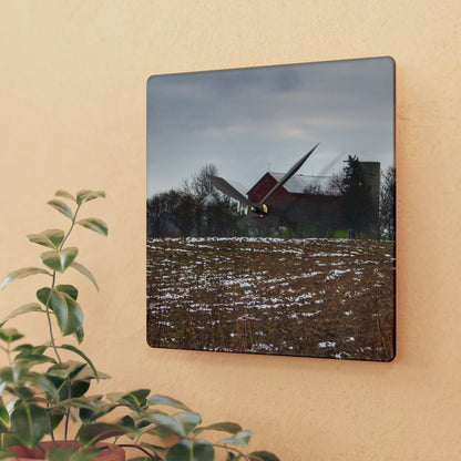 U R There Photography Brook Road Red Rustic Farmhouse Acrylic Analog Wall Clock