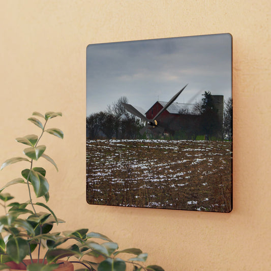 U R There Photography Brook Road Red Rustic Farmhouse Acrylic Analog Wall Clock
