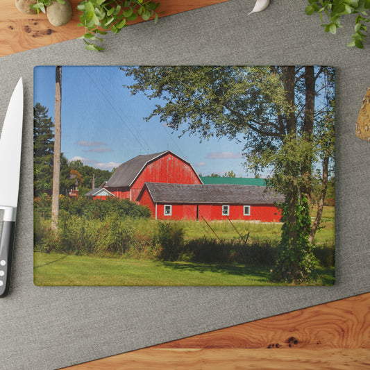 U R There Photography Lake Pleasant Reds II Rustic Farmhouse Tempered-Glass Cutting Board