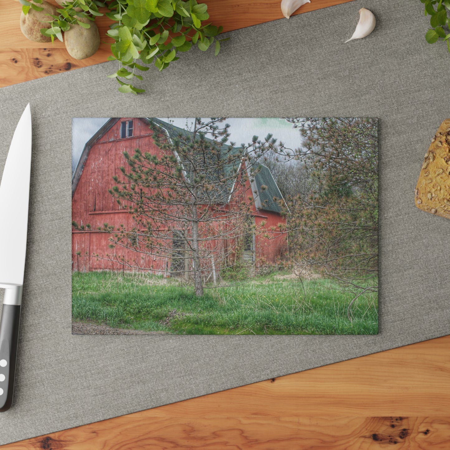 U R There Photography Hickory Ridge Red II Rustic Farmhouse Tempered-Glass Cutting Board