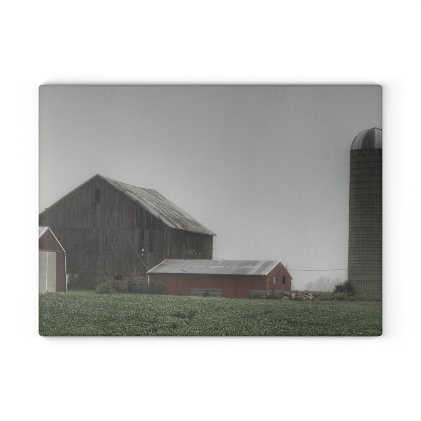 U R There Photography Farm in the Fog Rustic Farmhouse Tempered-Glass Cutting Board