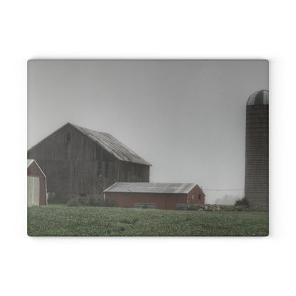 U R There Photography Farm in the Fog Rustic Farmhouse Tempered-Glass Cutting Board