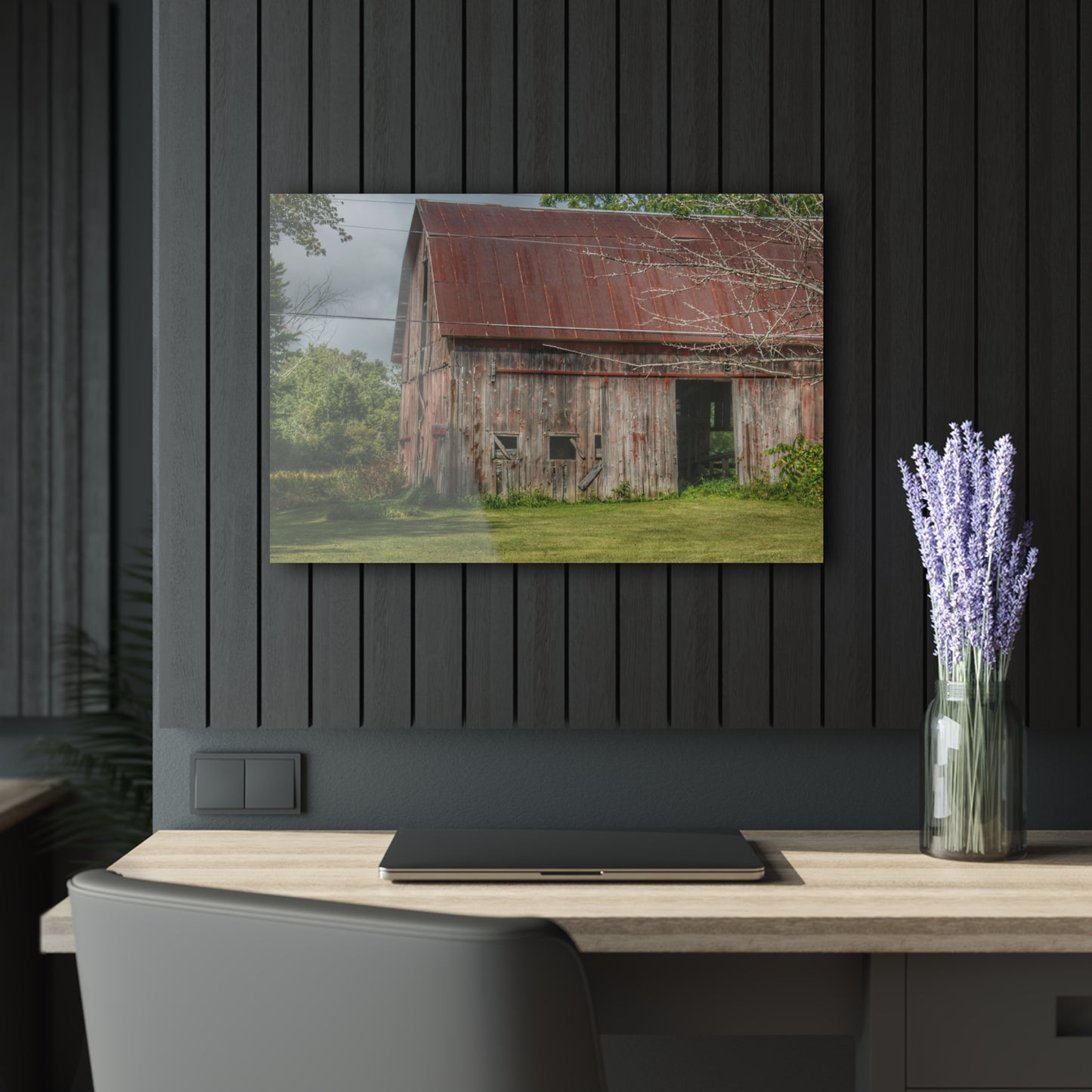 U R There Photography Columbiaville Roadside Grey and Rusted Rustic Farmhouse Acrylic Wall Print