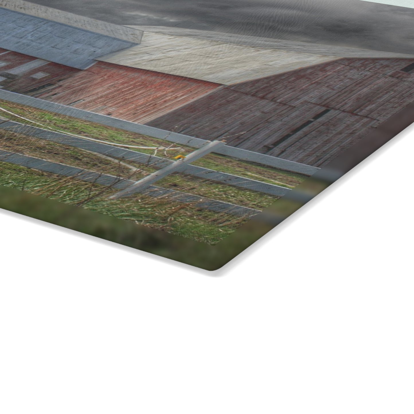 U R There Photography Sandusky Horse Barn Against Fall Skies Rustic Farmhouse Tempered-Glass Cutting Board