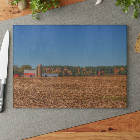 U R There Photography Rowe Road Farm Across the Field Rustic Farmhouse Tempered-Glass Cutting Board