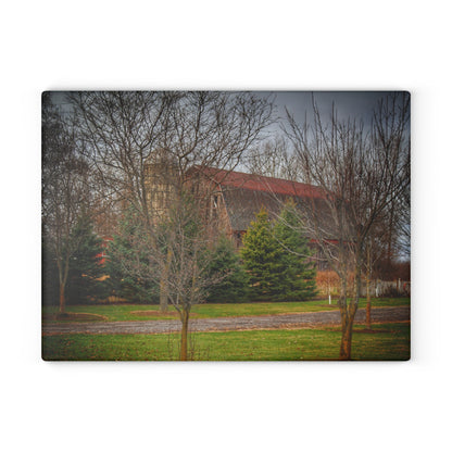 U R There Photography Rusted Red Beyond the Pines Rustic Farmhouse Tempered-Glass Cutting Board