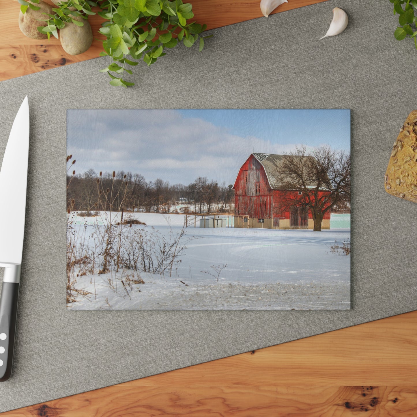 U R There Photography Oregon Road Hillside Red Rustic Farmhouse Tempered-Glass Cutting Board