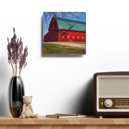U R There Photography Perry Road Red Rustic Farmhouse Acrylic Analog Wall Clock