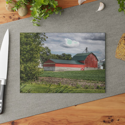 U R There Photography Haines Road Cornfield Reds Rustic Farmhouse Tempered-Glass Cutting Board