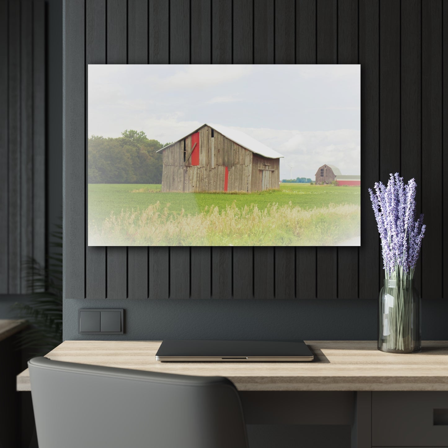 U R There Photography Square Barn with Barn in the Distance Rustic Farmhouse Acrylic Wall Print