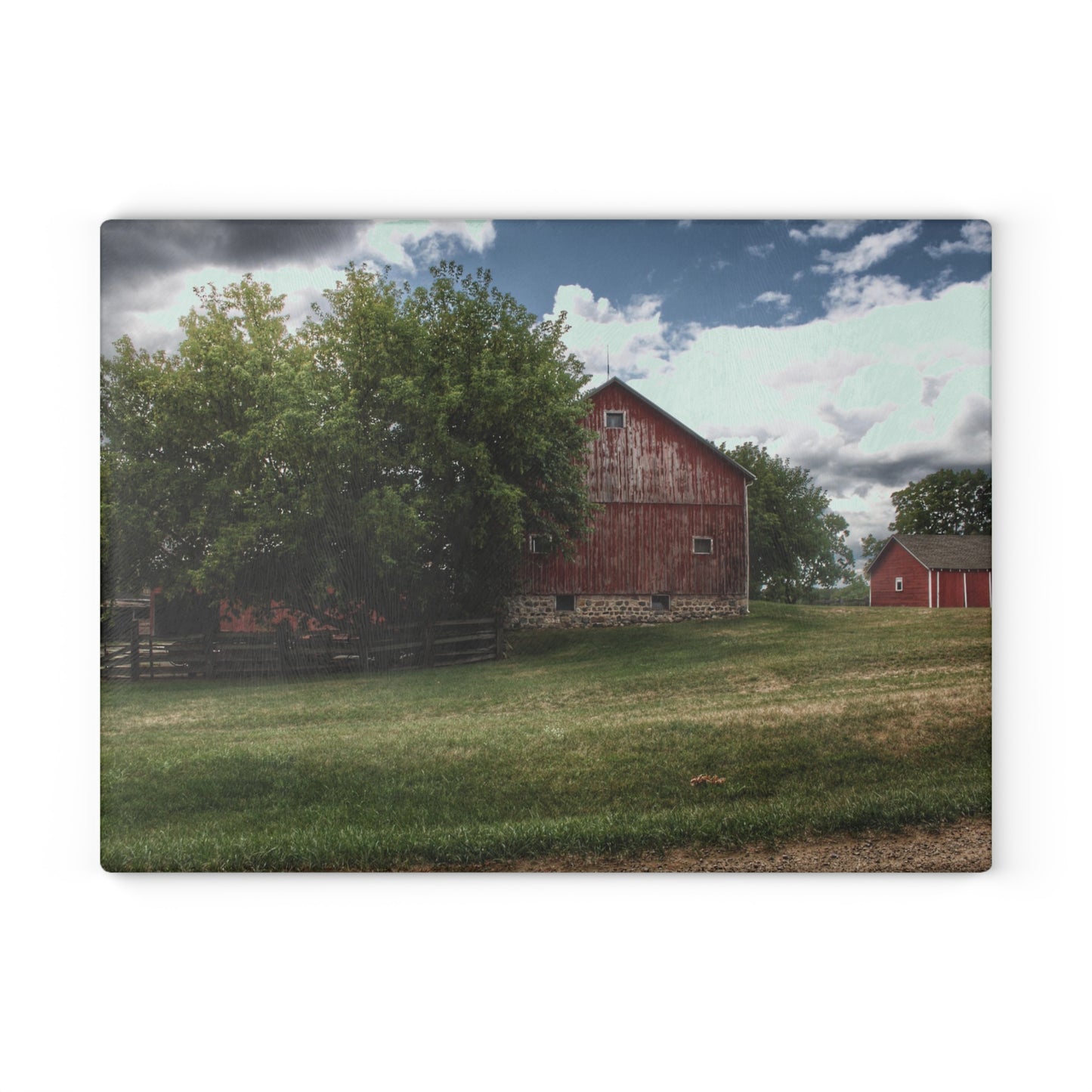 U R There Photography Five Lakes Red I Rustic Farmhouse Tempered-Glass Cutting Board