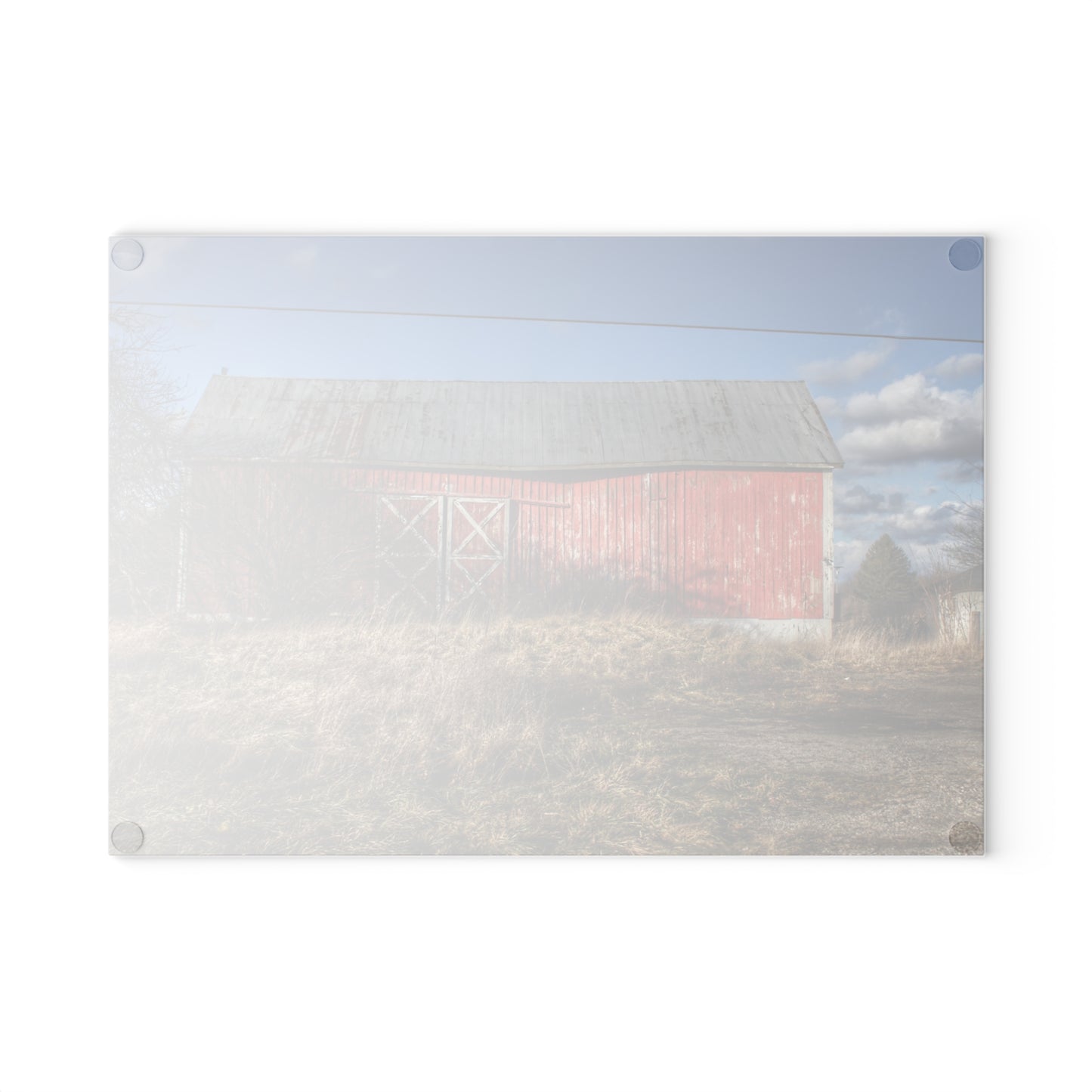 U R There Photography Lapeer Road Crooked Red Rustic Farmhouse Tempered-Glass Cutting Board