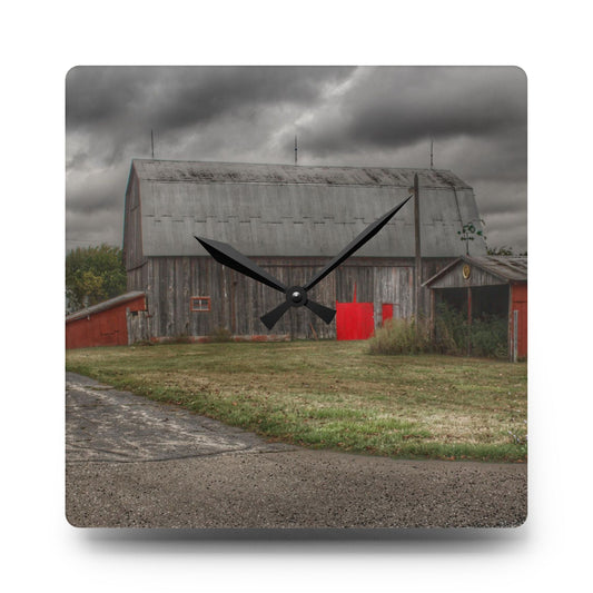U R There Photography Wadsworth Road Grey Saltbox Rustic Farmhouse Acrylic Analog Wall Clock 10.75'' × 10.75'' (Square)