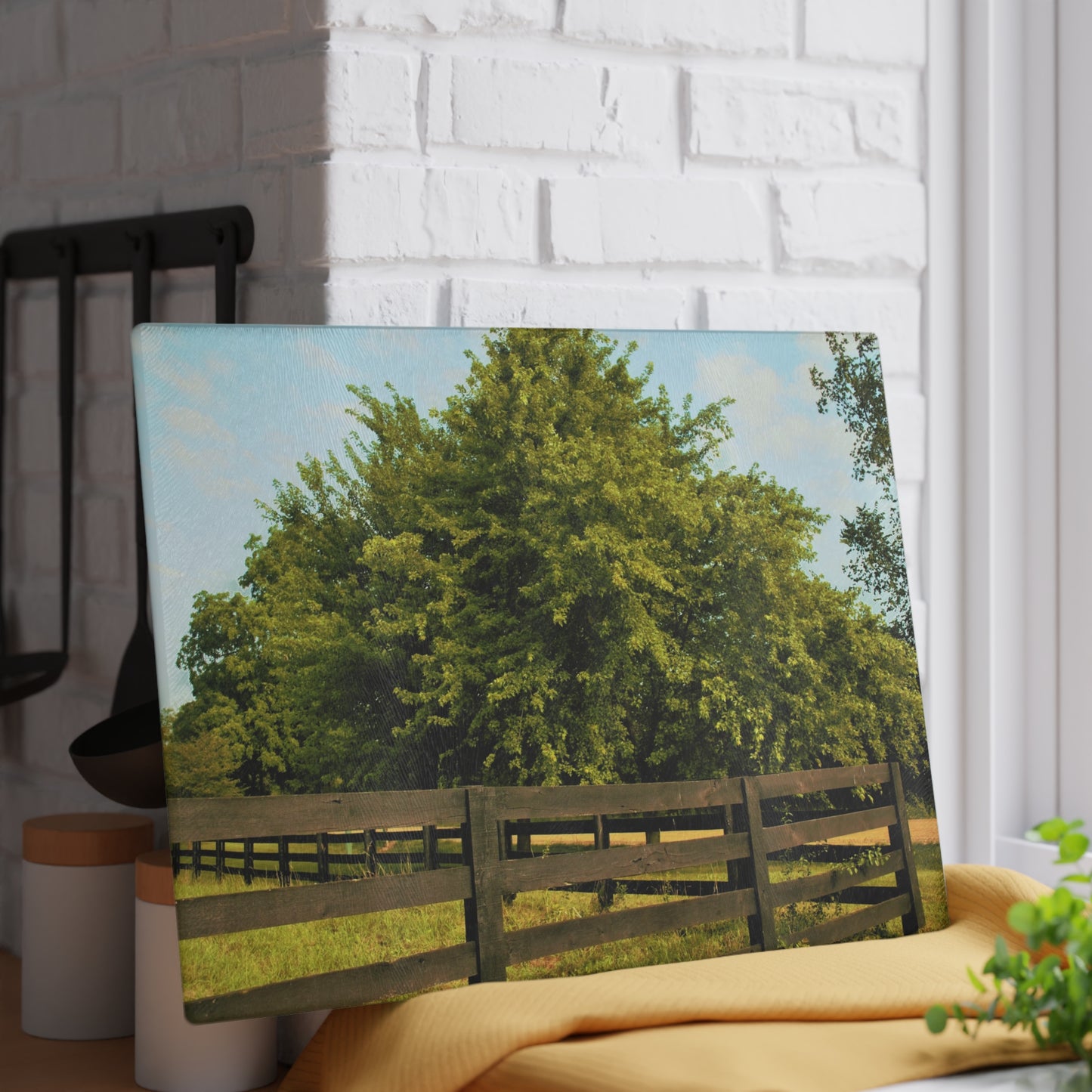 U R There Photography Country Fence and Tree in Metamora Rustic Farmhouse Tempered-Glass Cutting Board