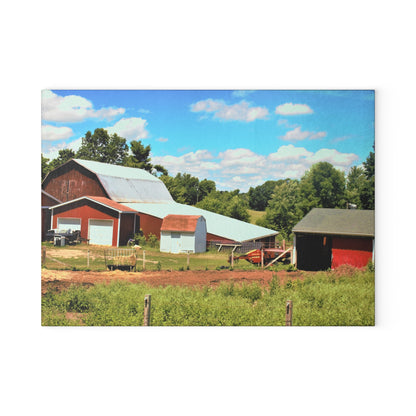 U R There Photography McKeen Lake Road Reds II Rustic Farmhouse Tempered-Glass Cutting Board