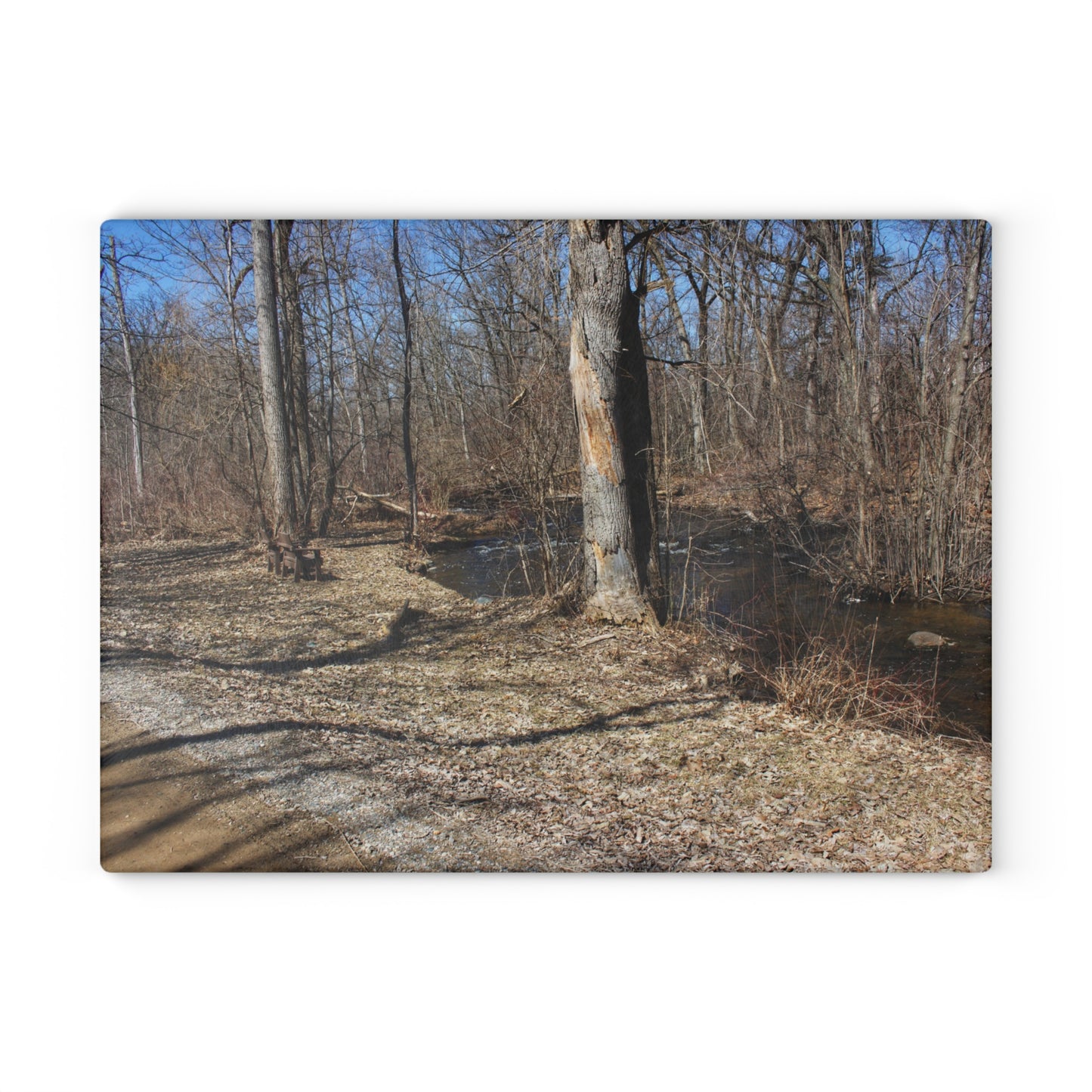 U R There Photography Creekside Seating Rustic Farmhouse Tempered-Glass Cutting Board
