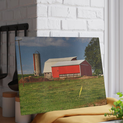 U R There Photography Clifford Farm and Silo Rustic Farmhouse Tempered-Glass Cutting Board
