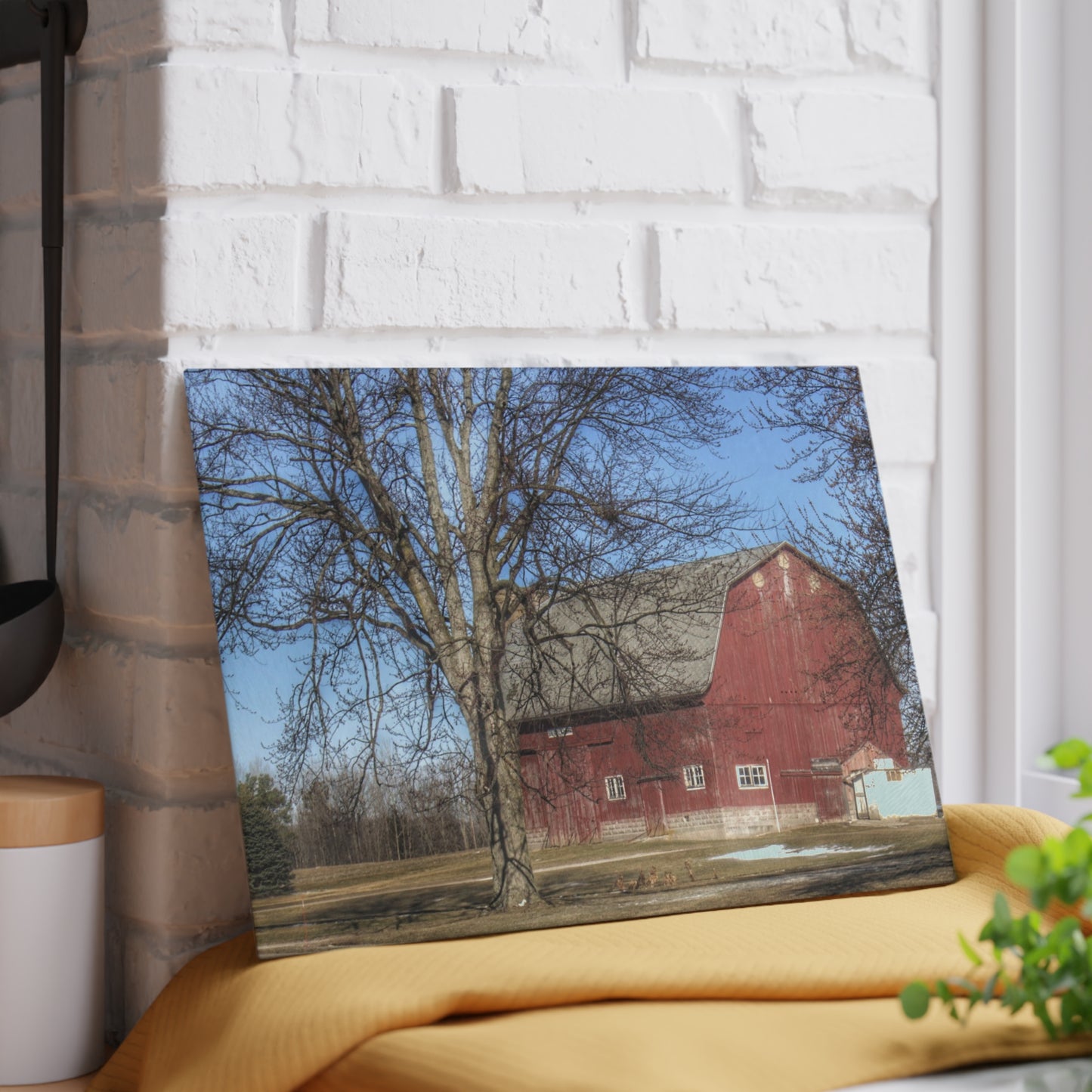 U R There Photography Dixon Road Red Rustic Farmhouse Tempered-Glass Cutting Board