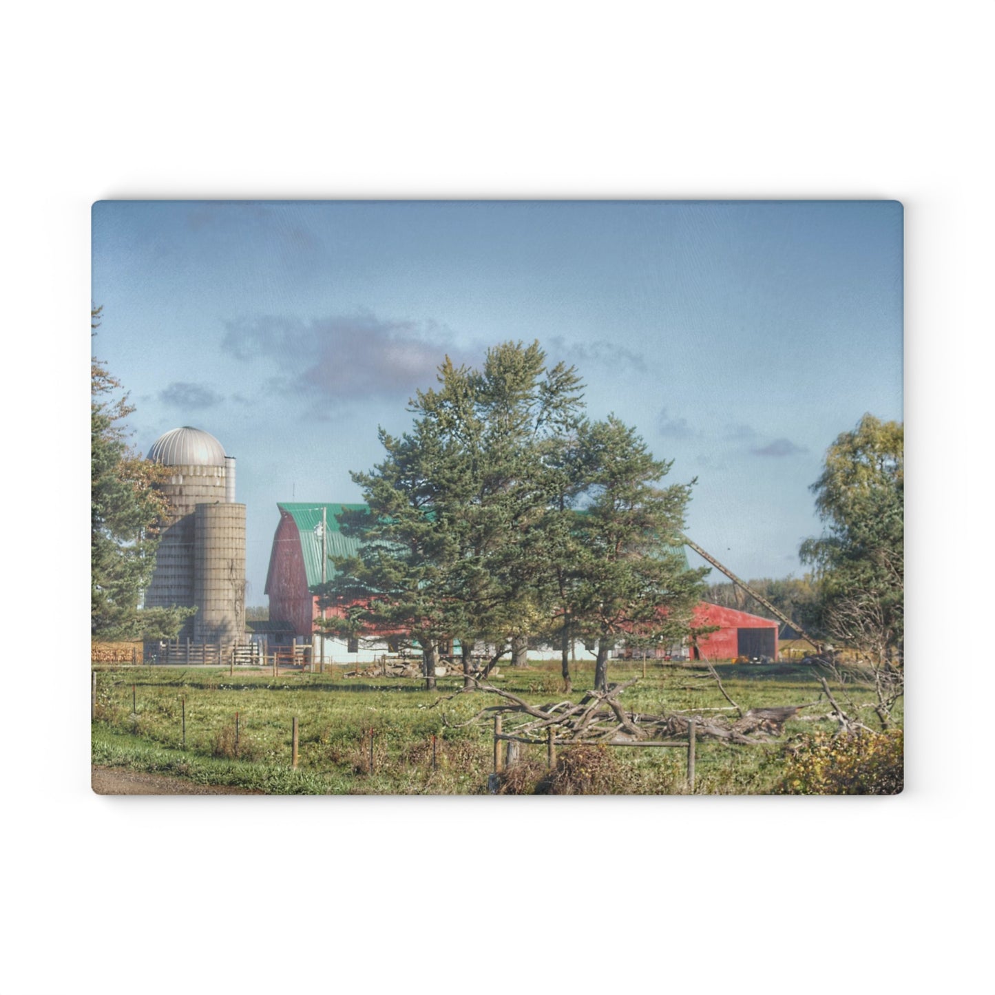 U R There Photography Croswell Wagner Road Red Rustic Farmhouse Tempered-Glass Cutting Board