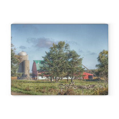 U R There Photography Croswell Wagner Road Red Rustic Farmhouse Tempered-Glass Cutting Board