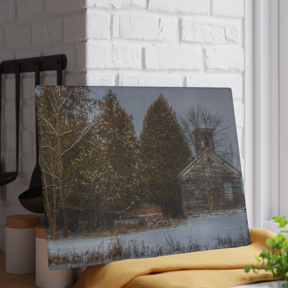 U R There Photography Vermilya Schoolhouse I Rustic Farmhouse Tempered-Glass Cutting Board