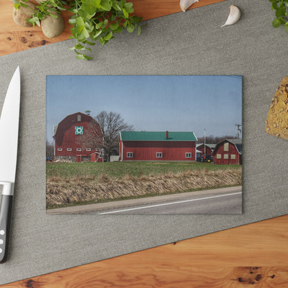 U R There Photography M-15 Quilted Red Rustic Farmhouse Tempered-Glass Cutting Board