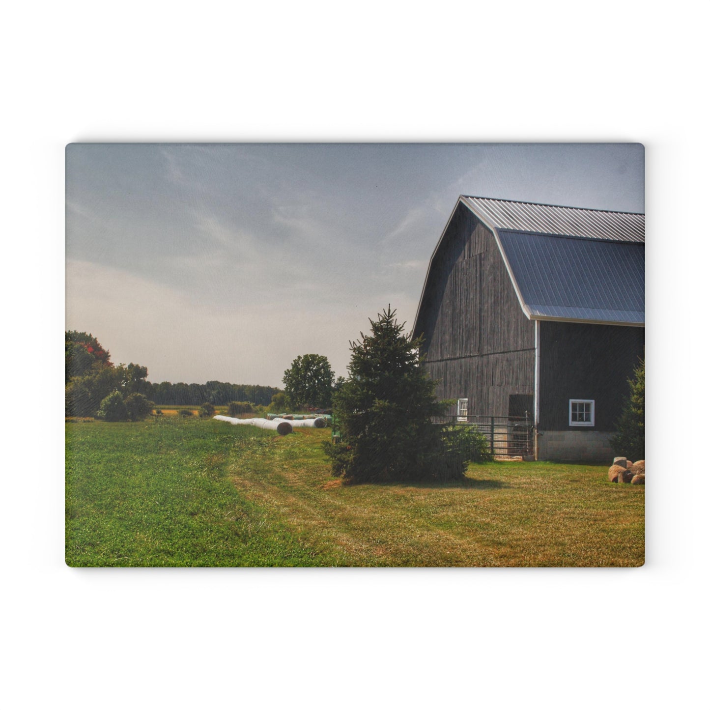 U R There Photography Black Haybarn Rustic Farmhouse Tempered-Glass Cutting Board