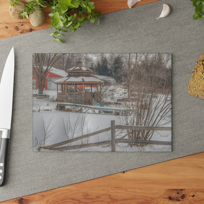 U R There Photography Columbiaville Gazebo in Winter Rustic Farmhouse Tempered-Glass Cutting Board
