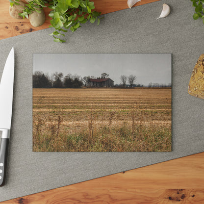 U R There Photography Freiberger Road Grey Across the Field Rustic Farmhouse Tempered-Glass Cutting Board