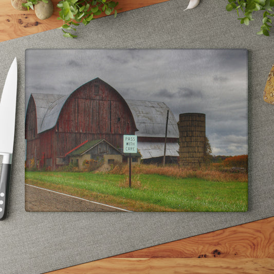 U R There Photography Valentine Road Red II Rustic Farmhouse Tempered-Glass Cutting Board
