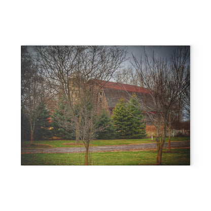 U R There Photography Rusted Red Beyond the Pines Rustic Farmhouse Tempered-Glass Cutting Board
