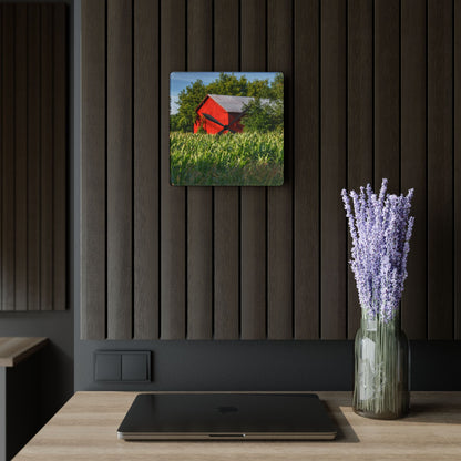 U R There Photography Willard Road Red III Rustic Farmhouse Acrylic Analog Wall Clock