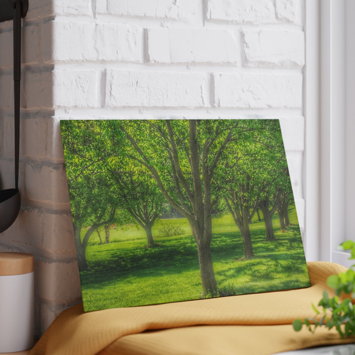 U R There Photography Spring Trees in Chartreuse Rustic Farmhouse Tempered-Glass Cutting Board