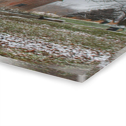 U R There Photography Bishop Road Winter Red Rustic Farmhouse Acrylic Wall Print