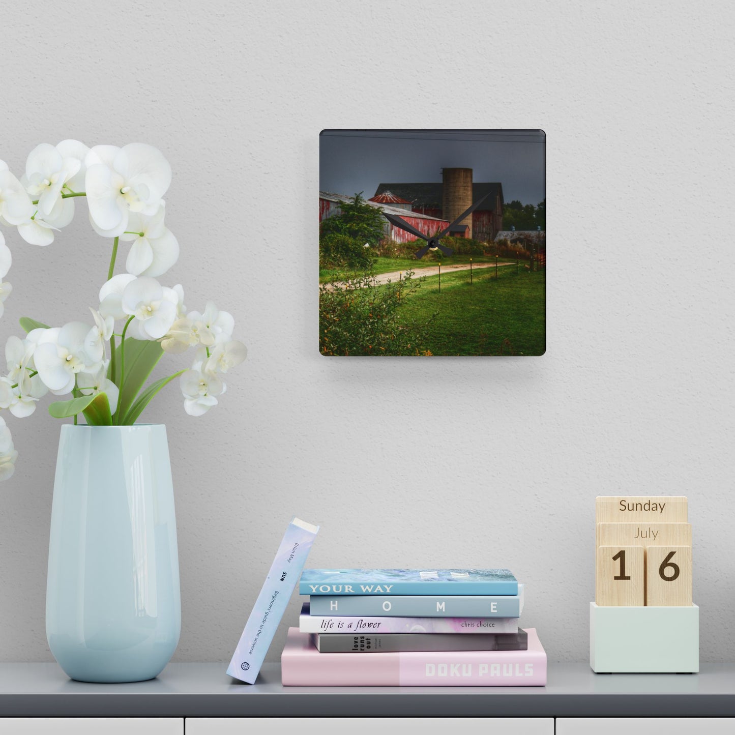 U R There Photography Path of Barns Rustic Farmhouse Acrylic Analog Wall Clock