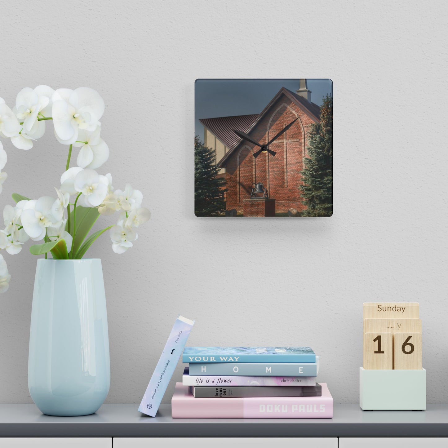 U R There Photography Church on Irish Road Rustic Farmhouse Acrylic Analog Wall Clock