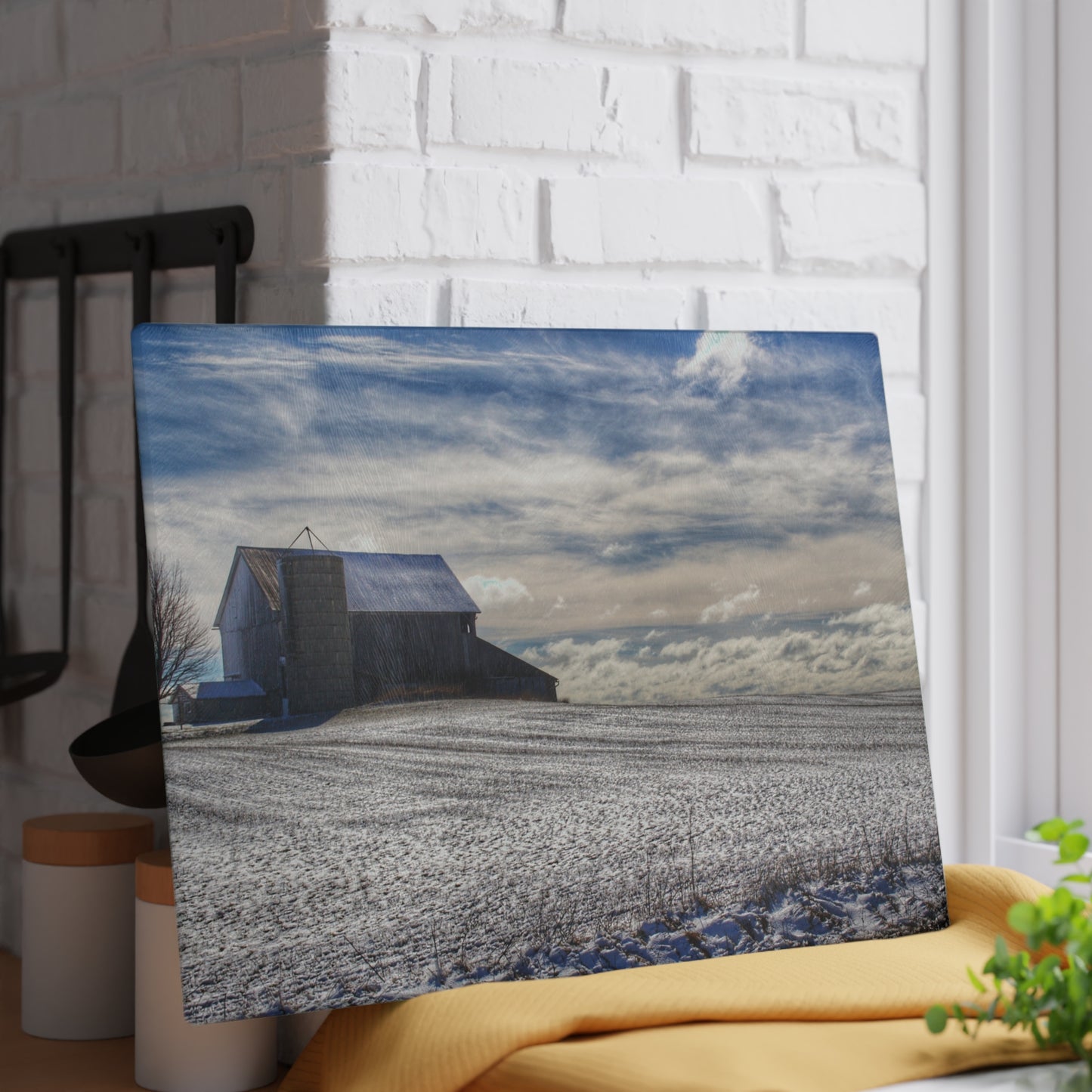 U R There Photography Early Spring Grey I Rustic Farmhouse Tempered-Glass Cutting Board