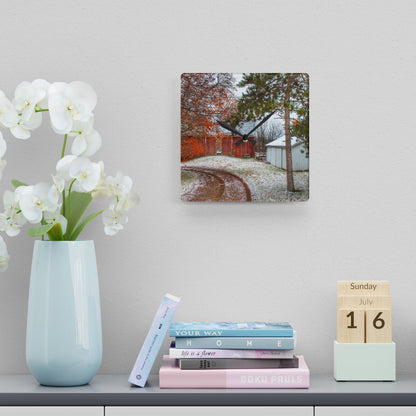 U R There Photography North Lake Pleasant Road Hidden Red Rustic Farmhouse Acrylic Analog Wall Clock