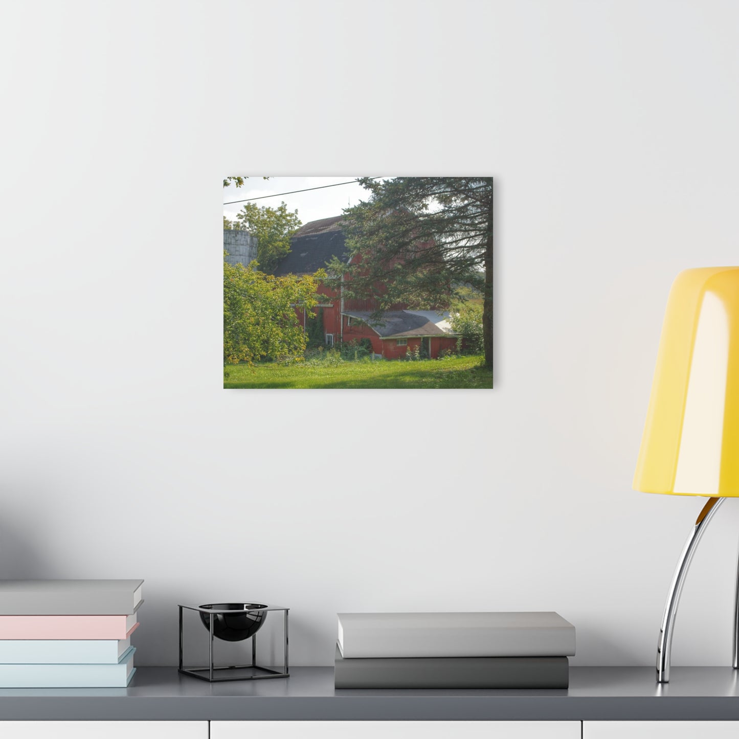 U R There Photography Grey Road Red Rustic Farmhouse Acrylic Wall Print