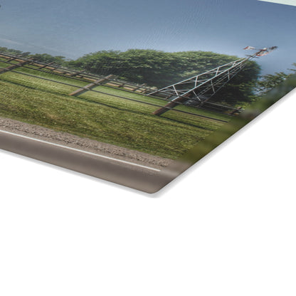U R There Photography M-90 White and Windmill I Rustic Farmhouse Tempered-Glass Cutting Board