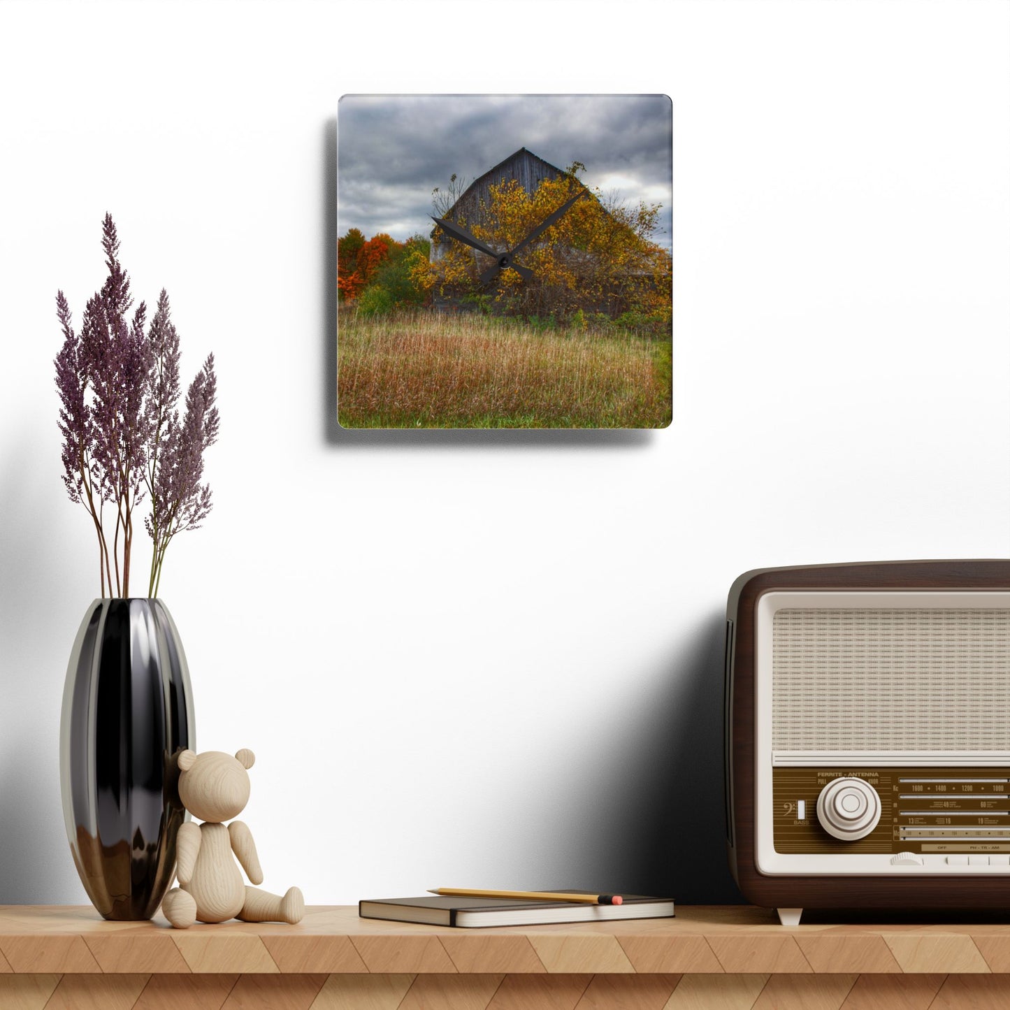 U R There Photography Church Road Grey II Rustic Farmhouse Acrylic Analog Wall Clock
