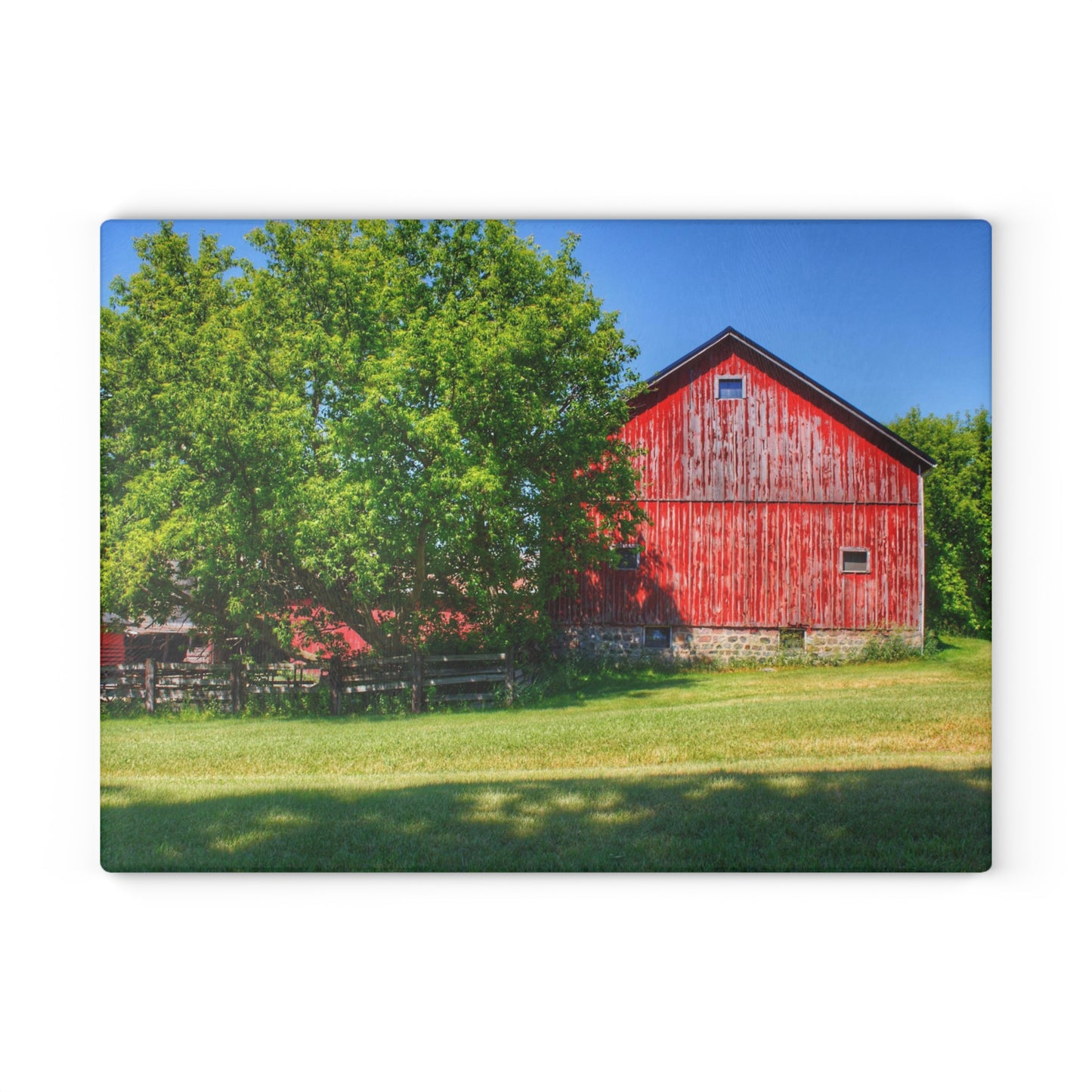 Barn Boutique Rustic Tempered-Glass Cutting Board| Five Lakes Road Red IV